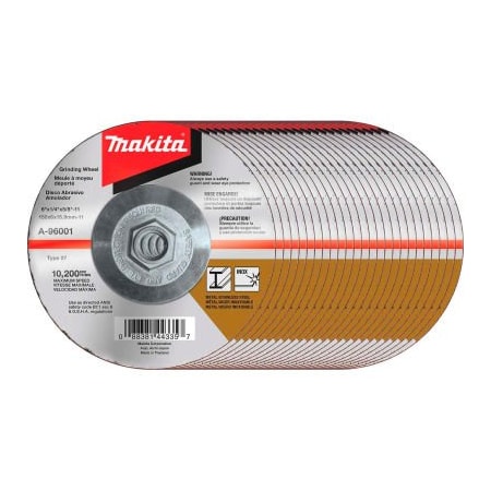 Makita Makita Hubbed INOX Grinding Wheel, 36 Grit, Type 27, 6inDia x 1/4inT x 5/8-11in Cntr HoleDia-5/Pk A-96001-5